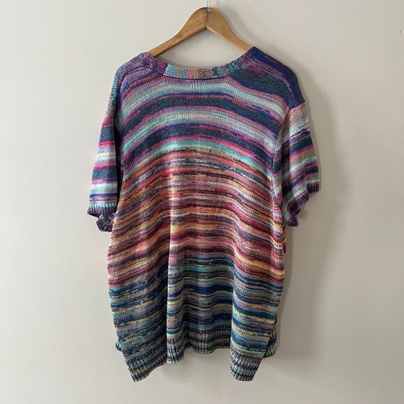 Lane Bryant Mutlicolor Short Sleeve Open Knit Cardigan Size 26/28 plus size rain - Picture 4 of 7